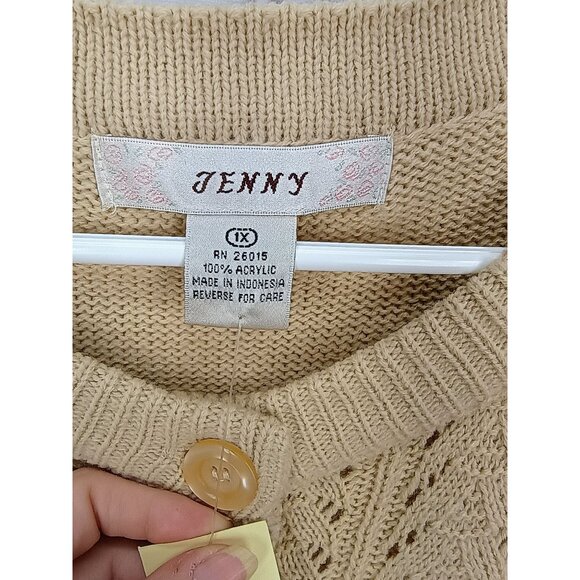 Jenny Womens 1X Beige Tan Acrylic Knit Cardigan Sweater Button Front & Pockets - Picture 6 of 8